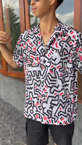 เสื้อเชิ้ตฮาวาย วินเทจ ผ้าไหมอิตาลี ลายคลาสสิค F68