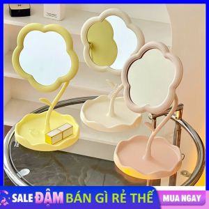 Gương Trang Điểm Hình Hoa Xinh Xắn Kèm Móc Treo Đồ - Gương Soi Decor Để Bàn Xoay 360 Độ Tiện Dụng - Gương MakeUp Dễ Thương Decor Trang Trí / GƯƠNG CÔNG CHÚA Gương Để Bàn