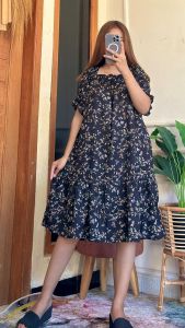 Fuji Dress Rayon Premium | Gamis Dress Maxy Motif Kerut Dada Terbaru