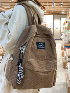กระเป๋าเป้สะพายหลังผ้าคอร์ดูรอยสไตล์ญี่ปุ่นสำหรับนักเรียนมัธยมปลายและมัธยมต้น ความจุขนาดใหญ่ สไตล์วินเทจ กระเป๋าสะพายไหล่แบบสองข้าง