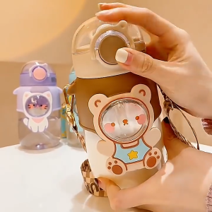 Botol Minum Anak Viral 300ML Botol Air Minum Anak Bayi Karakter Hewan Gelas Anak Balita Training Cup Baby Warna Pastel Botol Minum