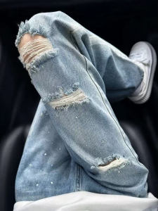 Quần Jeans Ống Thẳng Cạp Cao Màu Xanh Nhạt Quần Ống Rộng Ôm Vừa Vặn Cho Nữ Mùa Xuân Mùa Hè Quần Jeans Denim Thường Ngày