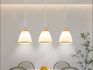 Hanging Light Retro 3 Head Glass Drop Light Ceiling Adjustable Length Copper Pendant Lights