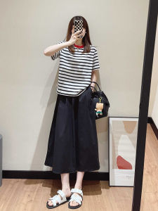Summer New plus Size Black White Elastic Waist Half Body Skirt Fluffy Anti-Wrinkle Hip Covering Korean Style Polyester Fiber