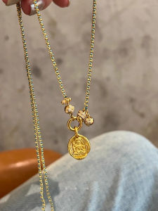 Classy Long Green Cord Lucky Yellow Buddha Solid Pendant Necklace for Women Gold Chain Running Ring Fashion Jewelry Accessory