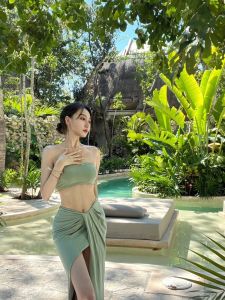 Acrylic Fiber Beach Dress Set for Women Summer Elasticity Enhanced Wrap Around Top and Long Skirt Ideal for Vacation and Party