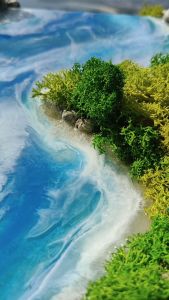 งานศิลปะ 3 มิติทรงสี่เหลี่ยม "Dolphins" ฉากทะเล ศิลปะติดผนังสำหรับการตกแต่งบ้านสไตล์โมเดิร์น ทิวทัศน์มหาสมุทรที่สมจริงด้วยเรซิน