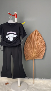 Setelan Kaos Serut Crop Top dan Cutbray Belah Anak Perempuan Cinnamoroll Umur 1-14 tahun