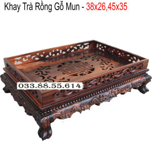Khay trà chân qùy bằng gỗ mun khay trà rồng trầu gỗ mun 2 cỡ khay