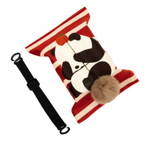 Full of Vitality Paper Cover Car Tissue Box Cute Panda Red Fabric Hanging Car Tissue Bag Buggy Bag