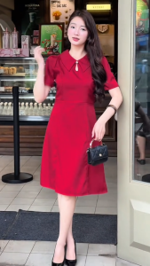 Đầm thiết kế BEMINE cổ sơ mi xẻ giọt nước dáng chữ A-B450