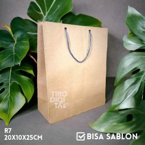 (Isi 12pcs) Paper bag polos R7 20x10x25 tas kertas coklat / paper bag murah polos
