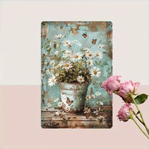 CIFbuy | Vintage Rustic Daisy Metal Sign 8x12in 2D Flat Iron Wall Decor Home Cafe