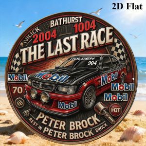 CIFbuy | Vintage Peter Brock 2004 Bathurst 2D Round Aluminum Sign 20.32cm Race Decorative Plaque for Garage Bar
