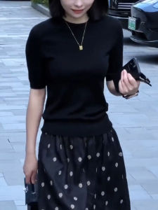 UYFY | Black Slim Fit Round Neck Short Sleeve T-Shirt Womens Commute Versatile Basic Summer New Style Simple Elegance Commute Top