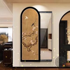 Wall Mirror Full Length Wall Mirror Full Length Mirror With Storage Full Body Mirror Wall Mount Mirror With Rack Vintage Floral and Bird Painting Wall Art Multi-functional 镜子全身