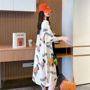 เดรสเสื้อยืดแขนสั้นไซส์ใหญ่พิเศษออกแบบพิเศษยาวคลุมเข่าใส่ถึง300กก. ชุดเดรสทรงหลวมแฟชั่นสไตล์ชิวๆแบบใหม่ฤดูร้อน