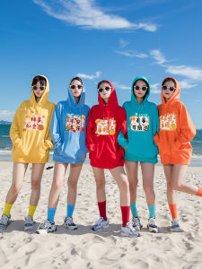 Girlfriends Clothes Candy Color Hooded Sweatshirt Female Fleece-lined Group Clothes Custom Class Uniform Multi-Person Travel Activities Color Sweatshirt