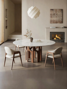 Luxury Natural Walnut-colored Marble Italian Minimalist Round Dining Table