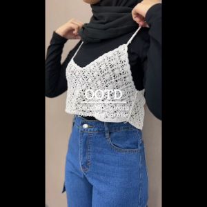 Celana Kulot Jeans Cargo Wanita Highwaist Panjang Jumbo Korean Style Keira Dark Medium Blue Premium