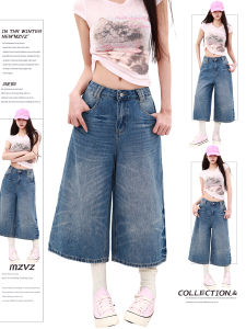 MZVZ | American Retro Bow Embroidery Capri Jeans