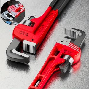 12inch / 8inch Heavy Duty Straight Pipe Wrench Adjustable Aluminum Plumber Wrench with Floating Hook Jaw and I-Beam Handle Red