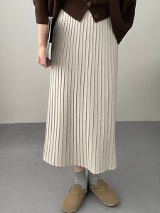 Korean Style High Waist A-Line Knitted Skirt Womens Winter New Mid-Length Slimming Half Skirt Midi Skirt Pure Color