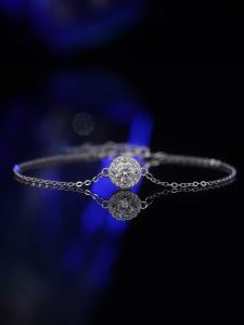 LOVETIA Moissanite S925 0.5CT Sterling Silver Musim Panas Kecil Segar Gelang Bulat Gadis Niche Gelang Hadiah Pacar XRZ001