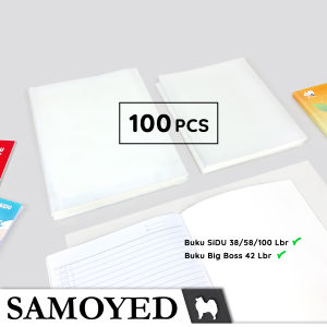 Sampul Buku Tulis Plastik Transparan / Bening / Plastic Transparent / Clear Slip On Book Covers Samoyed BKCV-PS 100 Sheets Uk. Sidu / Quarto / Kuarto / Kwarto / Big Boss / Boxy