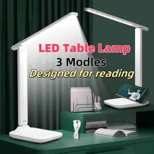 Plug in LED Table Lamp USB Chargeable 3 Colors Stepless Dimmable Desk Lamp Touch Foldable Eye Protection Reading Night Light