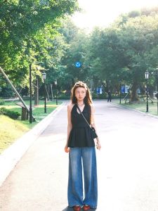 VKSOD | Black Neck Hanging Strap Vest Womens Summer New Design Slim Fit Sleeveless Top Korean Style V-Neck Casual Wear For Young Girls