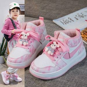 High Tops Sneakers Kids Girl 3-12 Years 2022 Autunm and Winter New Fashion Cartoon Sports Casual Shoes Non-slip Wear-resisting Basketball Shoes for Big Kids Girls
