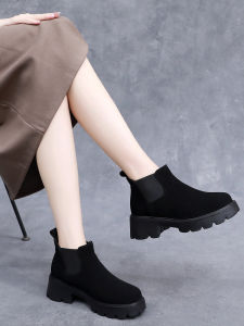 Genuine Leather Martin Boots Womens Thick Bottom Matte Short Chelsea Boots Winter Casual round Toe Anti-Slip EVA Rubber Sole