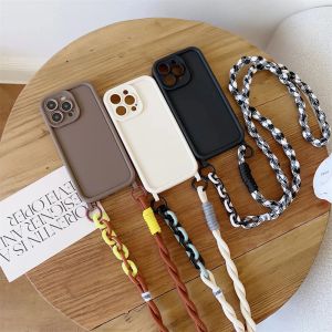 Crossbody Twist Necklace Lanyard Phone Case For iPhone17 16 15 13 14 11 12 Pro XS Max Thickened Silicone Protective Cover