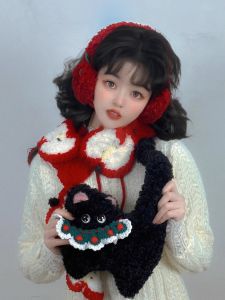 Adorable Original Design Small Black Cat Bag Womens Plushy German Curl Crossbody Bag Cute Versatile Casual Animal Purse