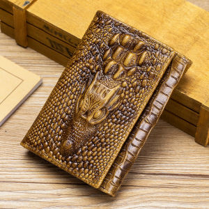 100%Leather mens wallet leather short multi card bag leather mens wallet crocodile patterned wallet