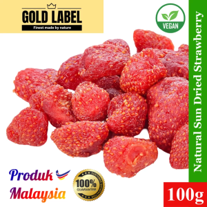 GoldLabel Natural Sun Dried Strawberry 100g - Vegan - Product of Malaysia - 100% Guarantee - Groceries Snacks Dried Fruit