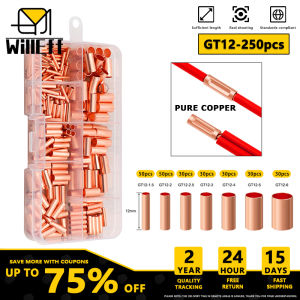 DIY GT 250Pcs/Kit Copper wring pipe Crimp Terminal Cable Connector With Lug Electrical Small Wires Butt tube Copper Wire Joint