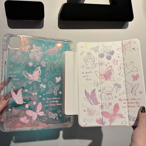 เคสไอแพด Gen9/8 10.2 Air6 11 13 Air7 Gen11 ผีเสื้อ สุนัข วัสดุPC เลเซอ ดอกไม้ Air4/5 10.9 พร้อมที่วางปากกา เคส ipad Air3 10.5 gen6 9.7 Pro11 2024 pro 12.9