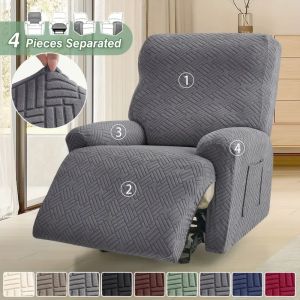 4pcs/set Stretch Armchair Slipcover Split Jacquard Recliner Sofa Cover Relax Couch Protector with Storage Pocket for Living Room