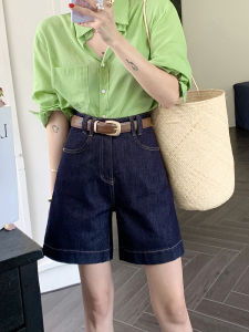 High Waist Thin Denim Shorts Womens Loose Fit A-Line Jeans Summer Fashion plus Size Cotton Stretch Fabric Deep Color