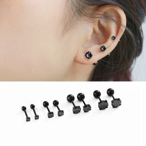 Bông tai titan Nam Nữ đính đá đen 3mm 4mm 5mm 6mm không gỉ (giá 1 chiếc)