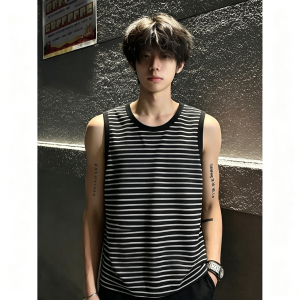 OUMULONG | Studded V-Neck Striped Sleeveless Vest