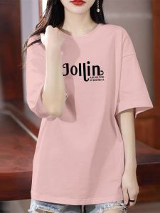 Summer Pure Cotton Short Sleeve T-Shirt Womens Casual Style Mid-Length Fashionable Top Breathable Sweat-Wicking round Neck