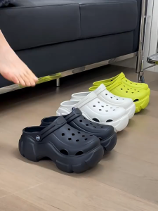 Cross Sandals for Women Korean Clogs 4CM High Heels Non Slip Slippers Beach Hole Shoes for Women