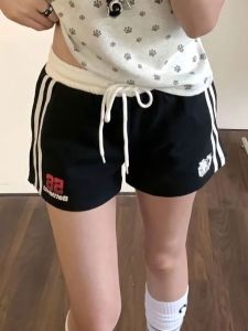 American Retro Letter Print Sports Shorts Women Summer New Design Sensual Loose Versatile Hot Pants High Waist Straight Leg