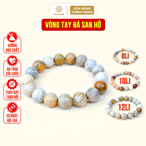 Vòng tay đá san hô tròn đơn hóa thạch hoa cúc Sơn Mộc Hương đeo tay nam nữ phong thủy may mắn bình an tài lộc