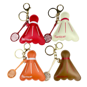 Leather Badminton Keychain Set - 5 Color Cute Sport Key Ring Charm Bag Charm Accessories with Metal Racket-Gift For Players
