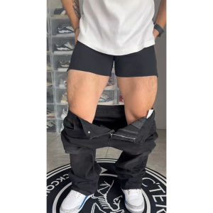 Washed Black Grey Mens Slim Fit Jeans Knife Edge Denim Pants Elastic Waist Slimming Flared Legs Autumn Winter plus Size