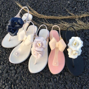 South Korea Beach Shoes Roman Flip-Flops Bows Womens Summer Vacation Gel Shoes Easiest for Match Flats Students Nude Color